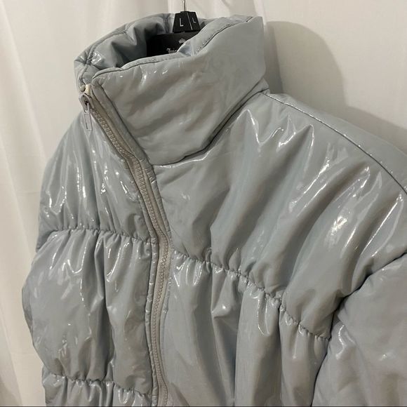 Blue and Silver Bomber Jacket with Shiny Finish - Picture 3 of 6